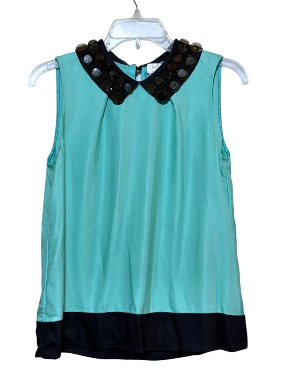 Kate Spade Beaded Collar Top 6 Sleeveless Turquoise Satin Harlow Preppy Twee